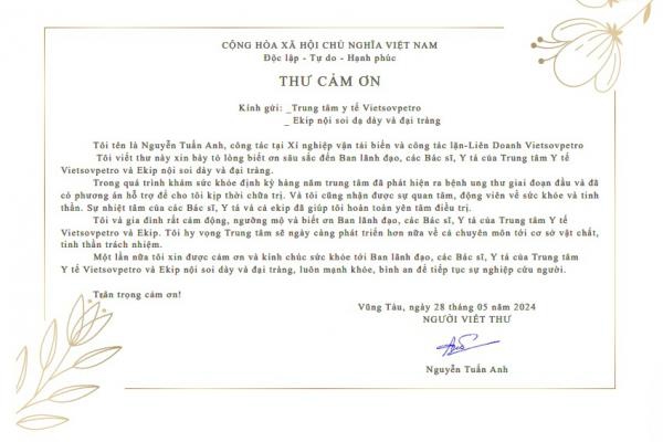 Thư Cảm Ơn Của Khách Hàng